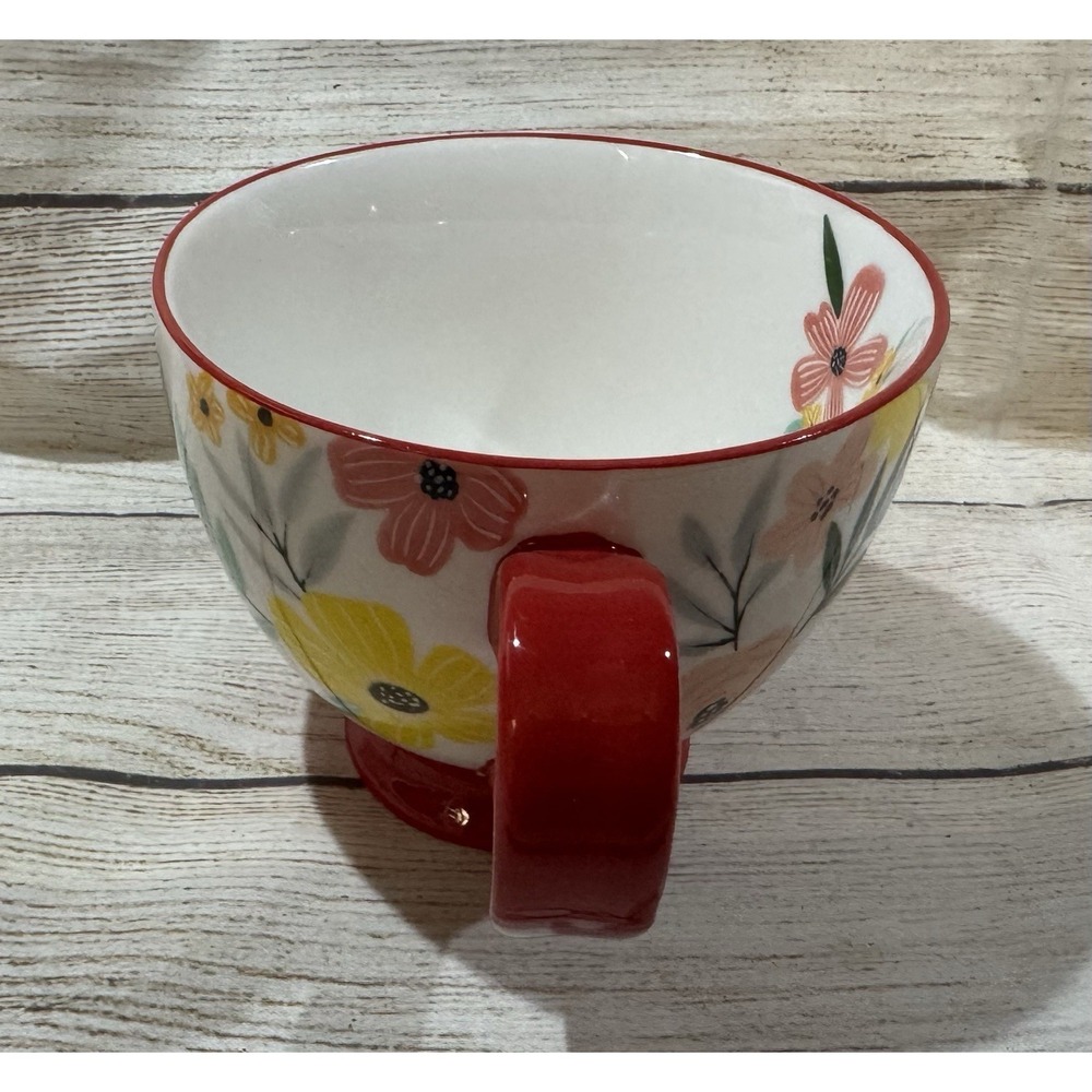 Handpainted Potter's Studio Footed Floral Coffee Mug Red Pink Flowers - Picture 5 of 7